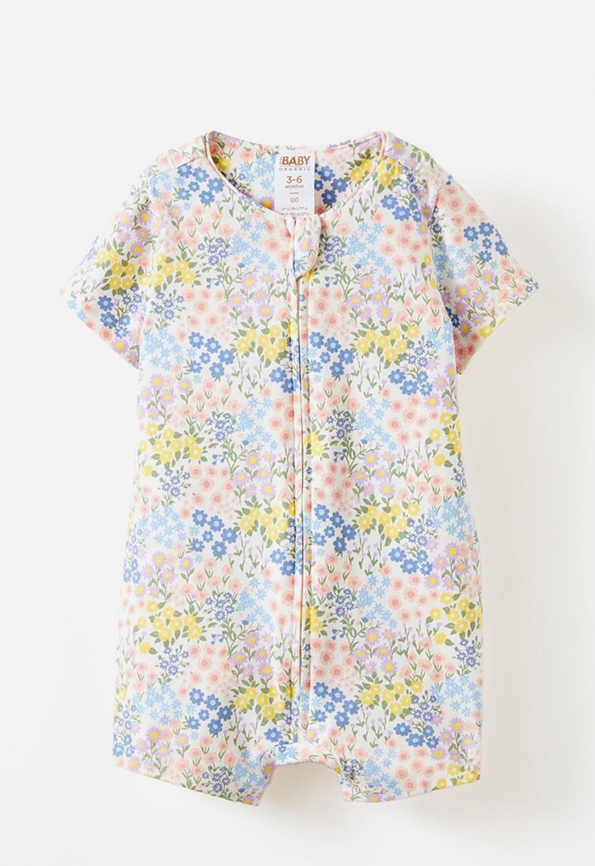 Cotton On - The short sleeve zip romper - vanilla/mimi ditsy