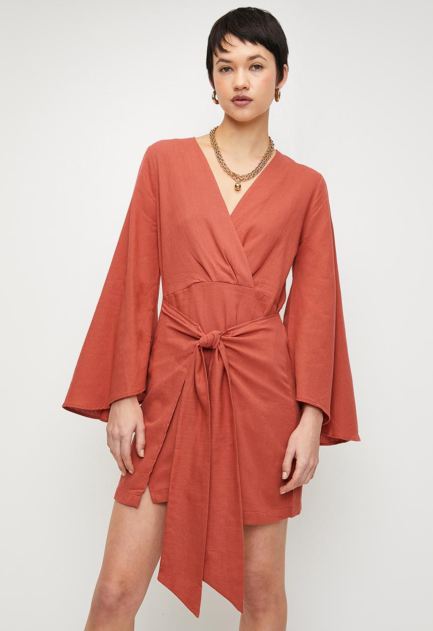 Trendyol - Beach Dress Tie Detail - Dusty Rose