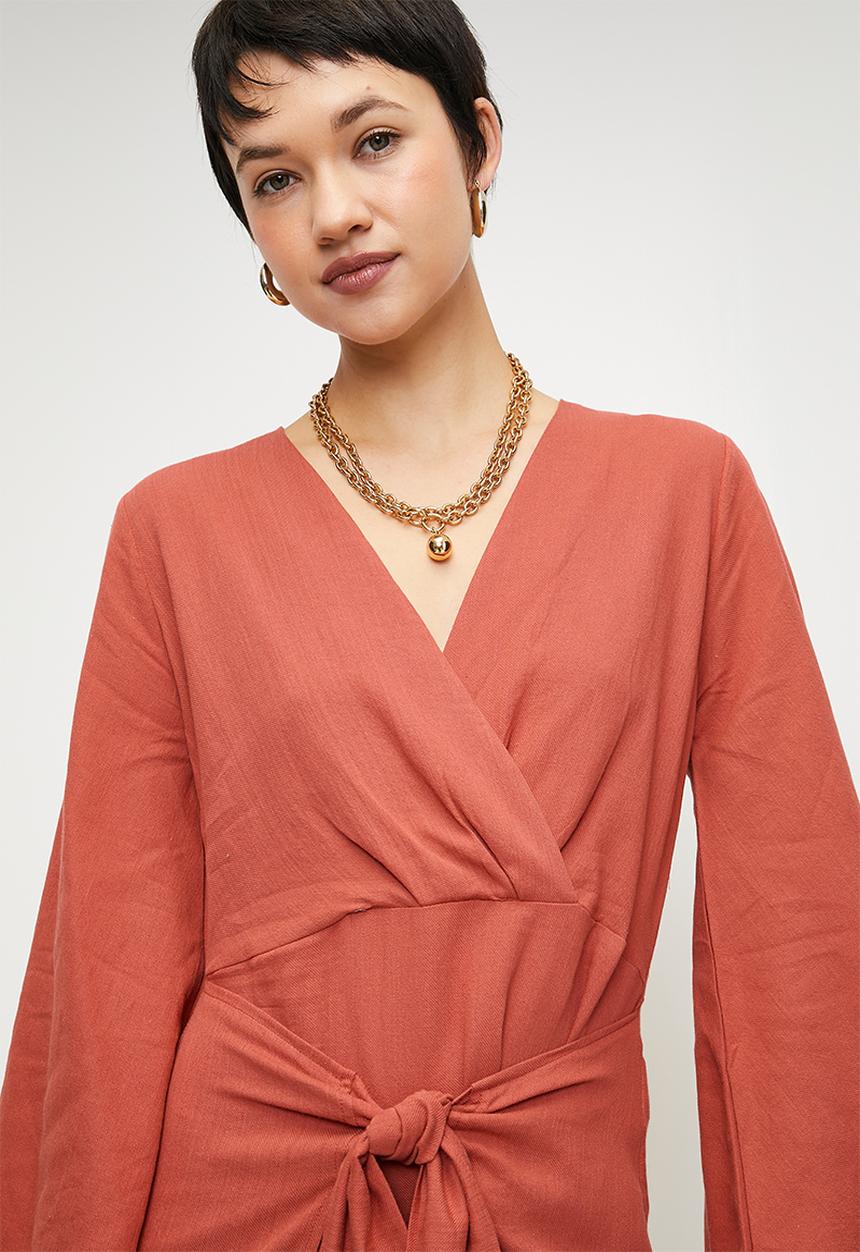Trendyol - Beach Dress Tie Detail - Dusty Rose