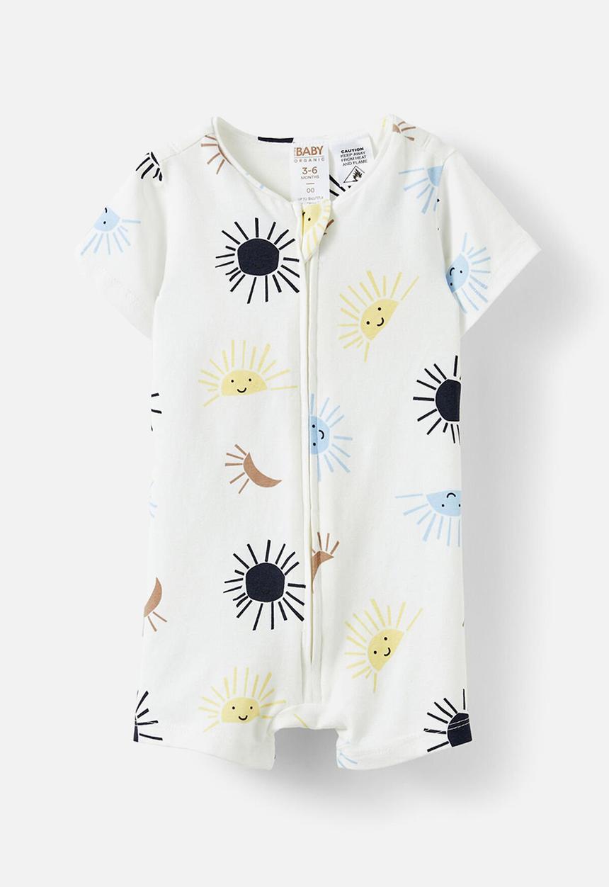 Cotton On - The short sleeve zip romper - vanilla dawn blue/hello sunshine