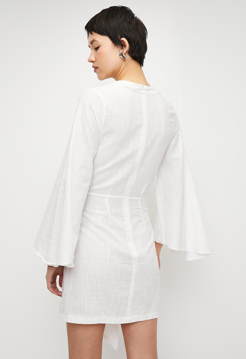 Trendyol - Woven Flamed Cotton Tied Mini Beach Dress - White 
