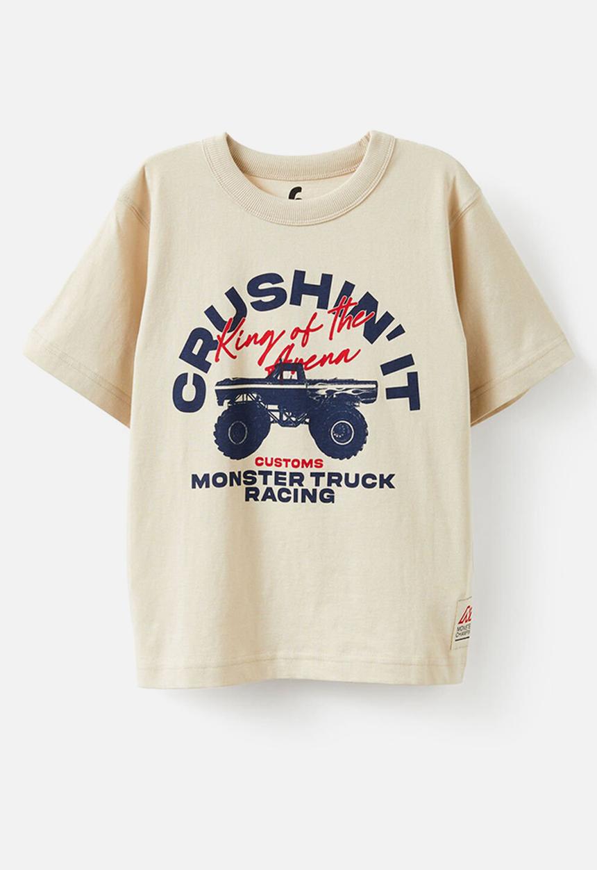 Cotton On - Jonny Short Sleeve Graphic Print Tee - Rainy Day/Crushin It Monster Truck