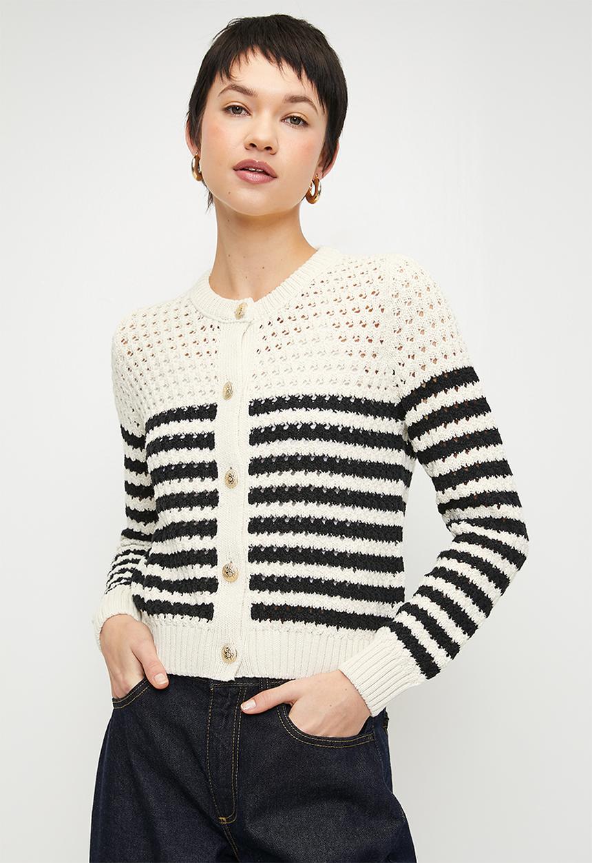 MANGO - Cardigan Oliva - Dark Navy & Ecru