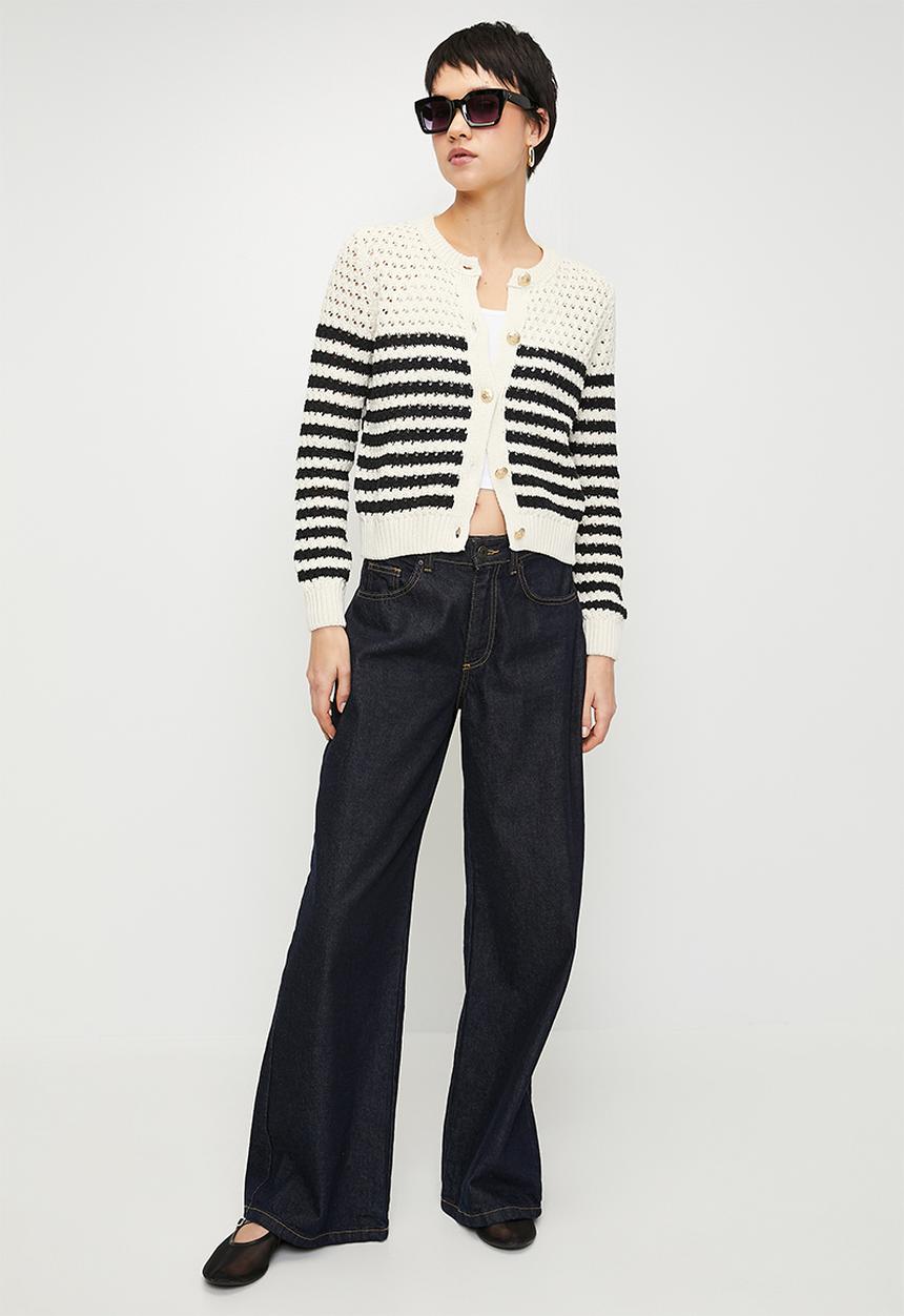MANGO - Cardigan Oliva - Dark Navy & Ecru