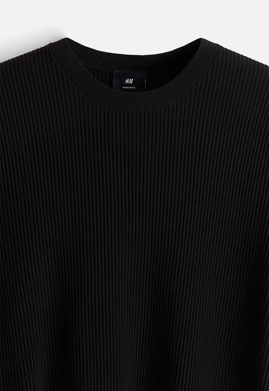 H&M - Regular fit rib-knit t-shirt - black