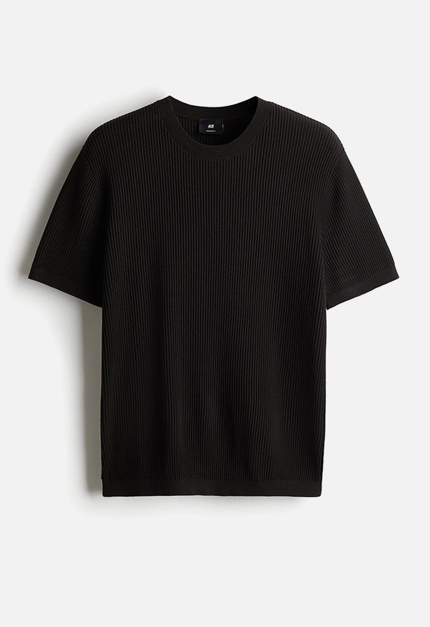 H&M - Regular fit rib-knit t-shirt - black
