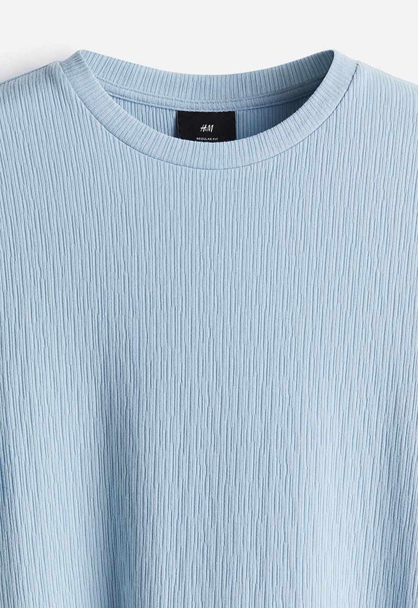 H&M - Regular fit textured t-shirt - light blue