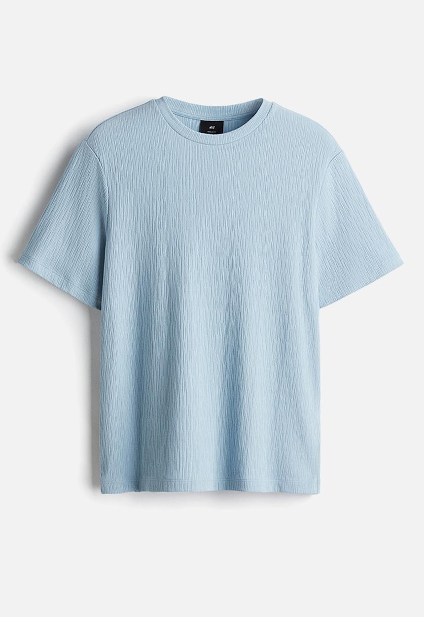H&M - Regular fit textured t-shirt - light blue