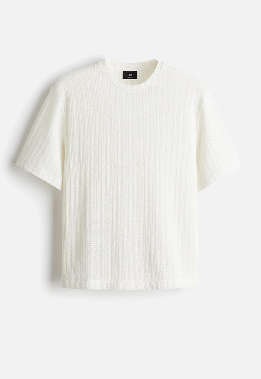 H&M - Regular fit crochet-look t-shirt - white