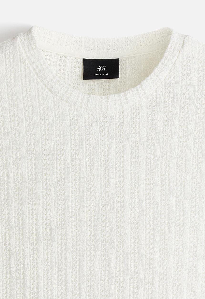 H&M - Regular fit crochet-look t-shirt - white