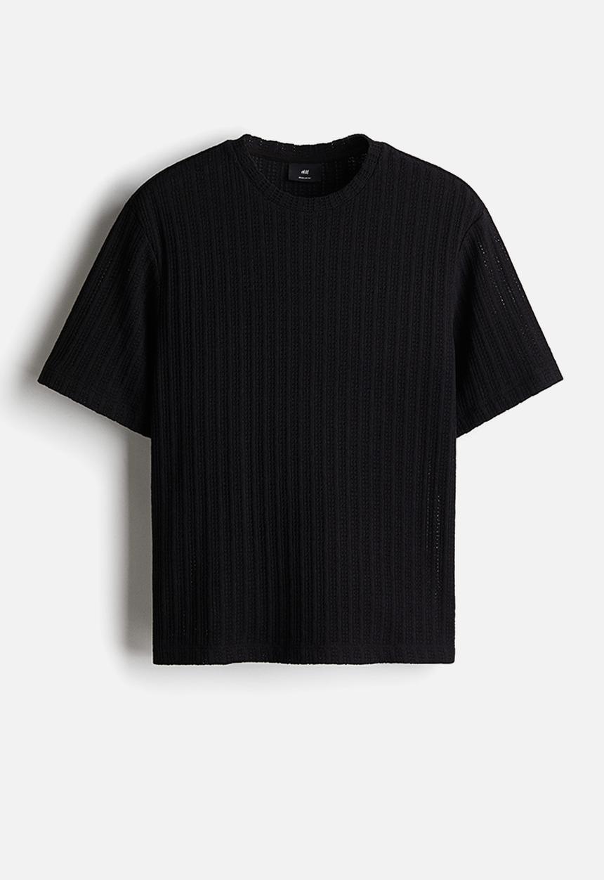 H&M - Regular fit crochet-look t-shirt - black