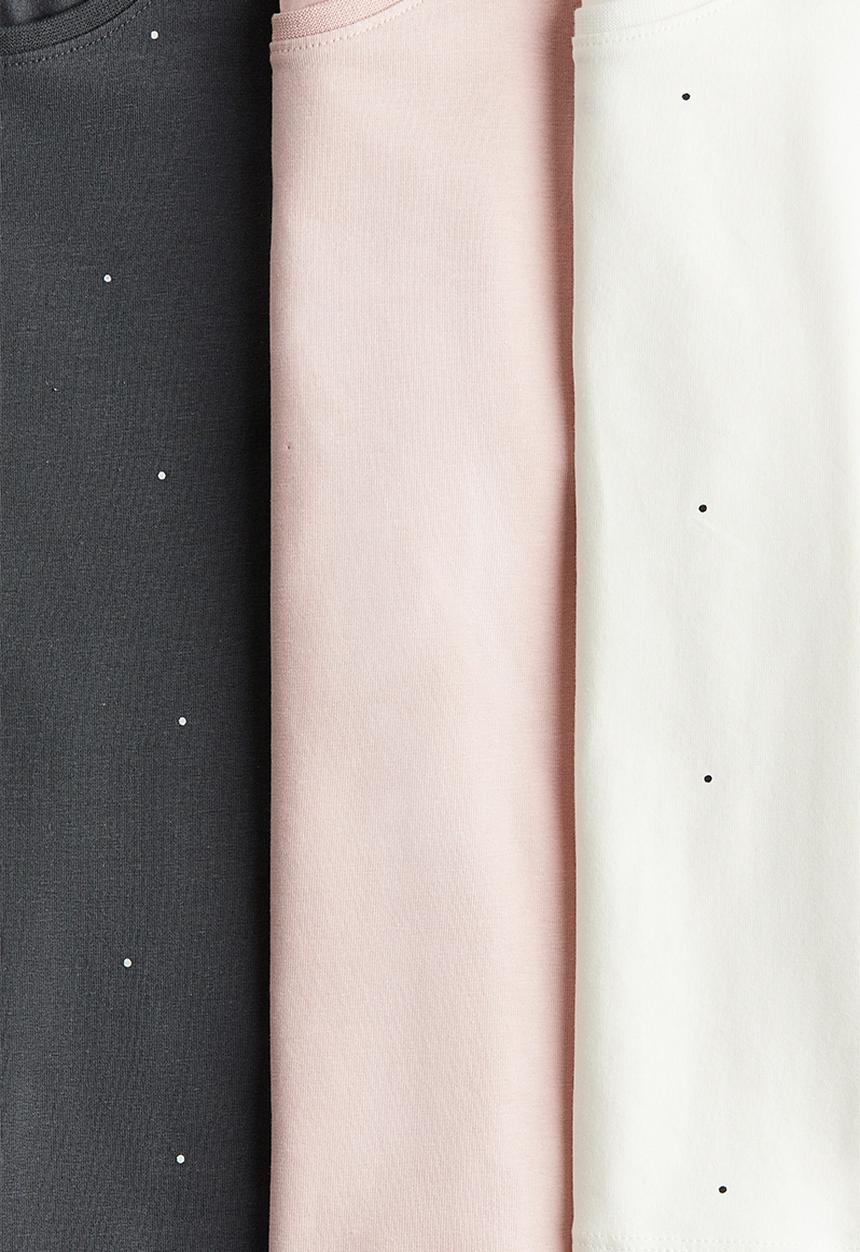 H&M - 3-Pack long-sleeved tops - dark grey/light pink spotted 
