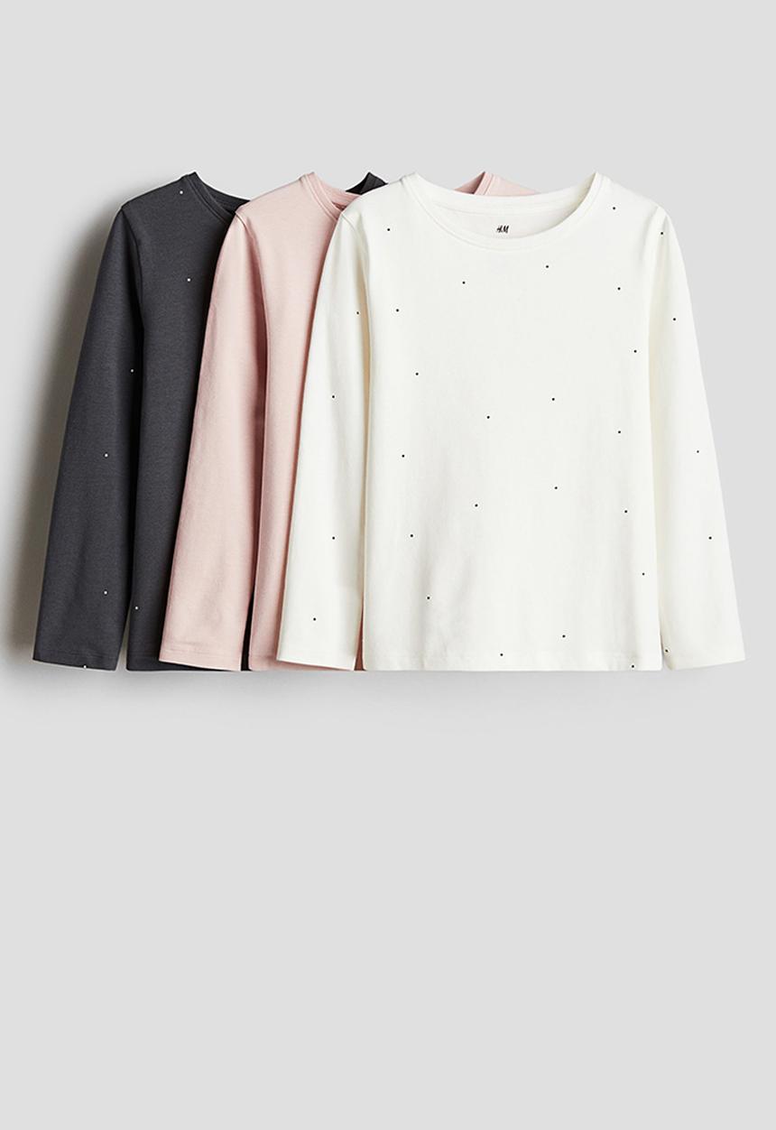 H&M - 3-Pack long-sleeved tops - dark grey/light pink spotted 