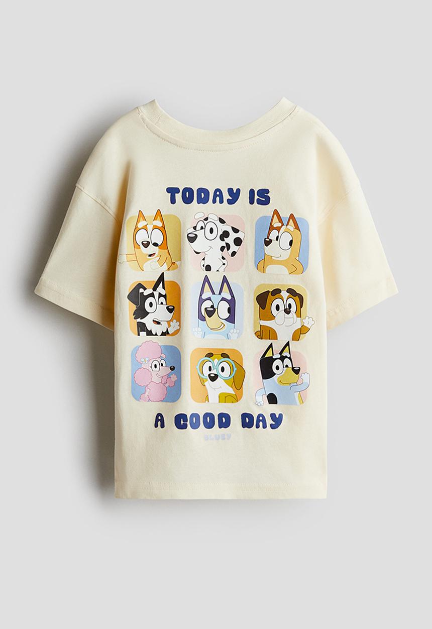 H&M - Printed T-shirt - light yellow/bluey