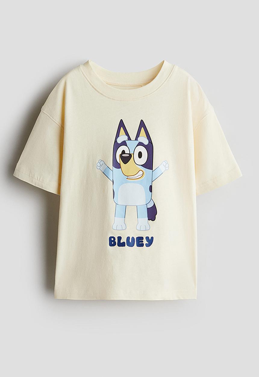 H&M - Printed T-shirt - light yellow/bluey