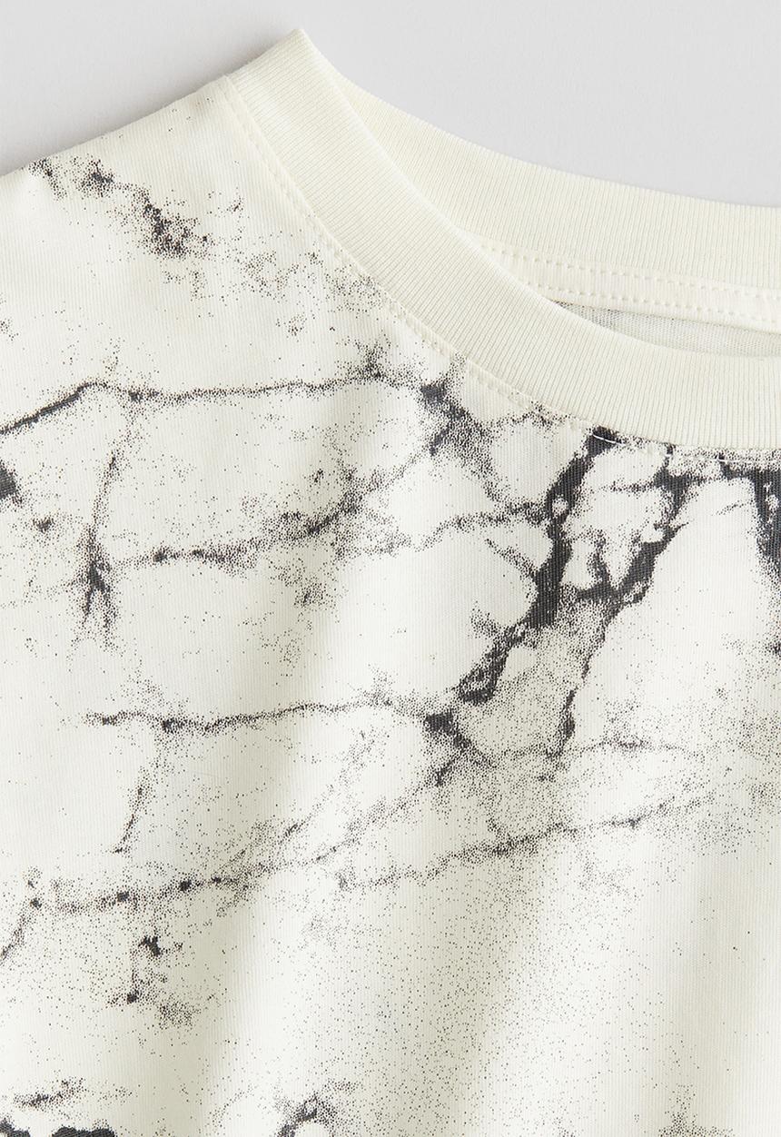 H&M - Printed cotton T-shirt - cream/marbled