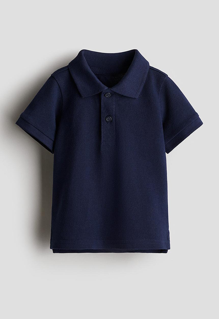 H&M - Cotton piqué polo shirt - navy blue