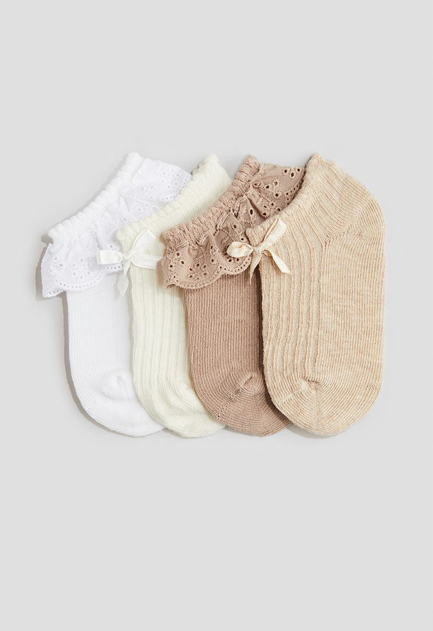 H&M - 4-Pack shaftless socks - beige/white