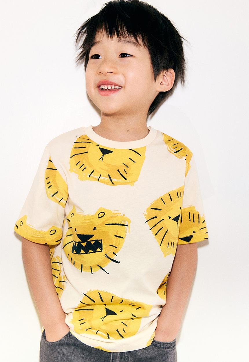 H&M - Printed T-shirt - light beige/lions