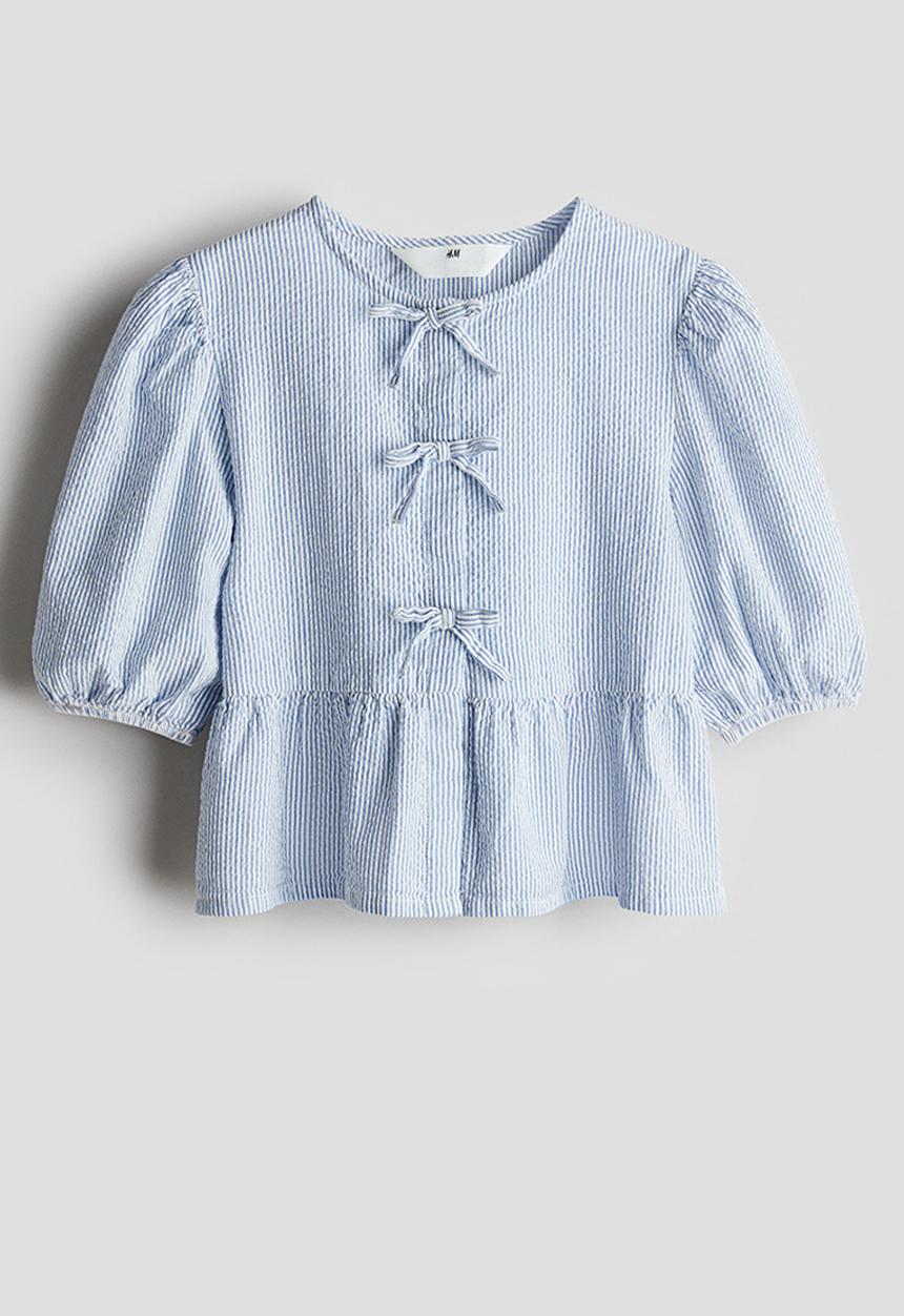 H&M - Cotton seersucker peplum blouse - light blue/striped