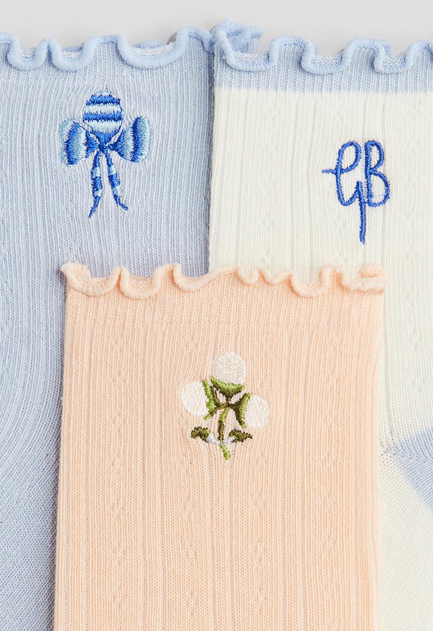 H&M - 5-pack overlocked pointelle socks - light blue/peach