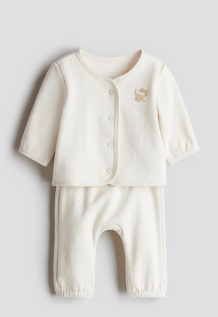 H&M - 2-piece cardigan and joggers set - white/leopard 