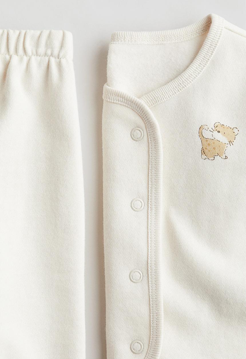 H&M - 2-piece cardigan and joggers set - white/leopard 