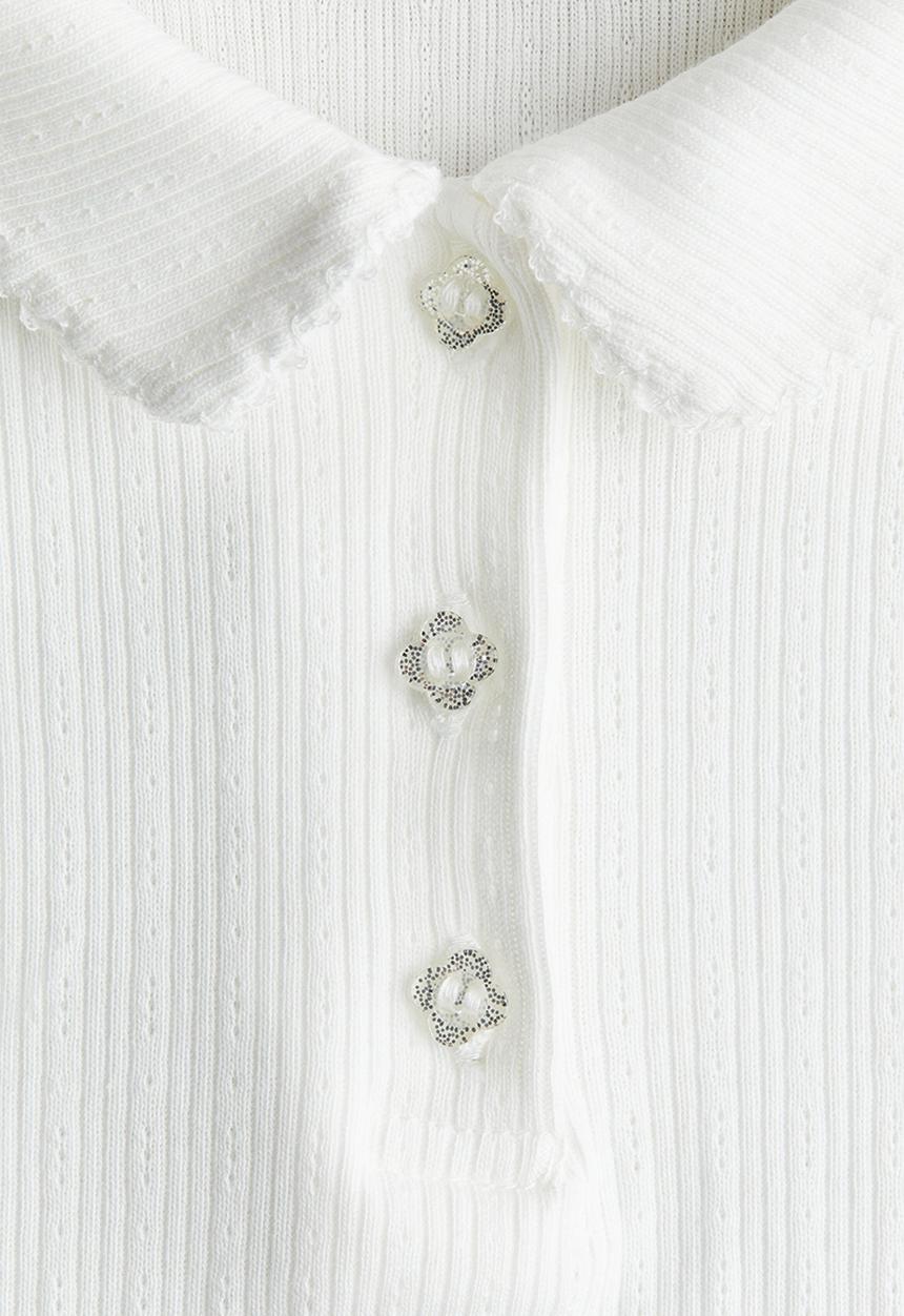 H&M - Ribbed pointelle jersey top - white