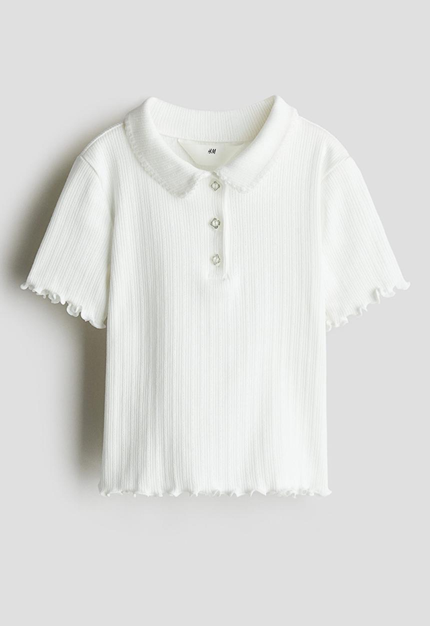 H&M - Ribbed pointelle jersey top - white