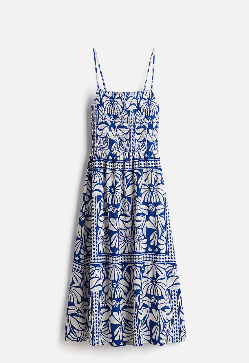 H&M - Smocked strappy dress - blue & white patterned