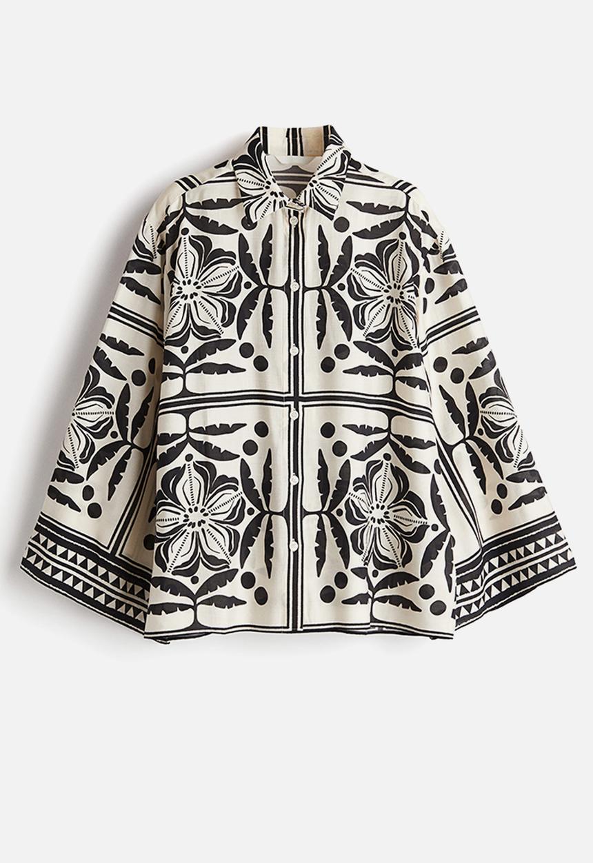 H&M - Loose-fit shirt - cream & black patterned 