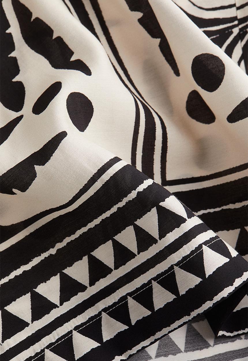 H&M - Wide drawstring trousers - cream & black patterned 