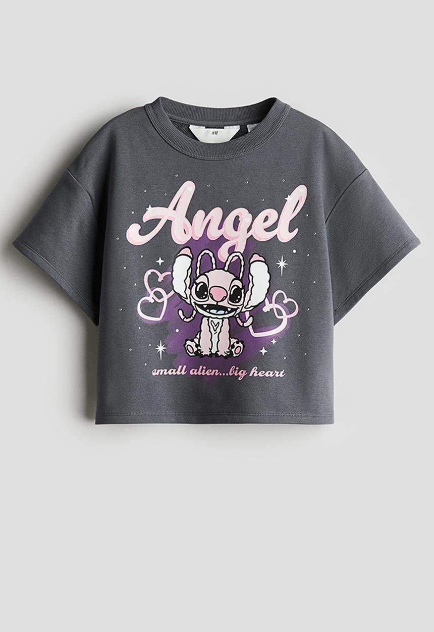 H&M - Printed t-shirt - dark grey/lilo & stitch 
