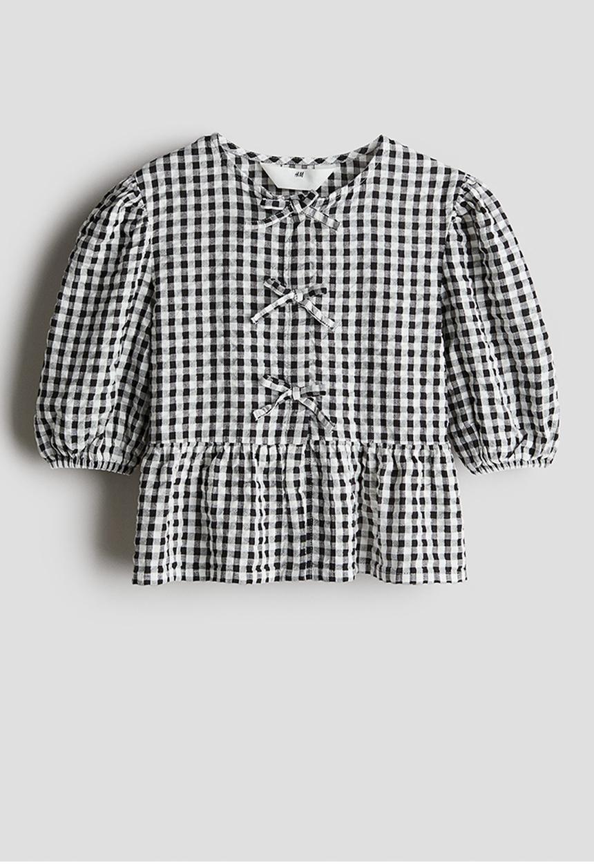 H&M - Cotton seersucker peplum blouse - black gingham check