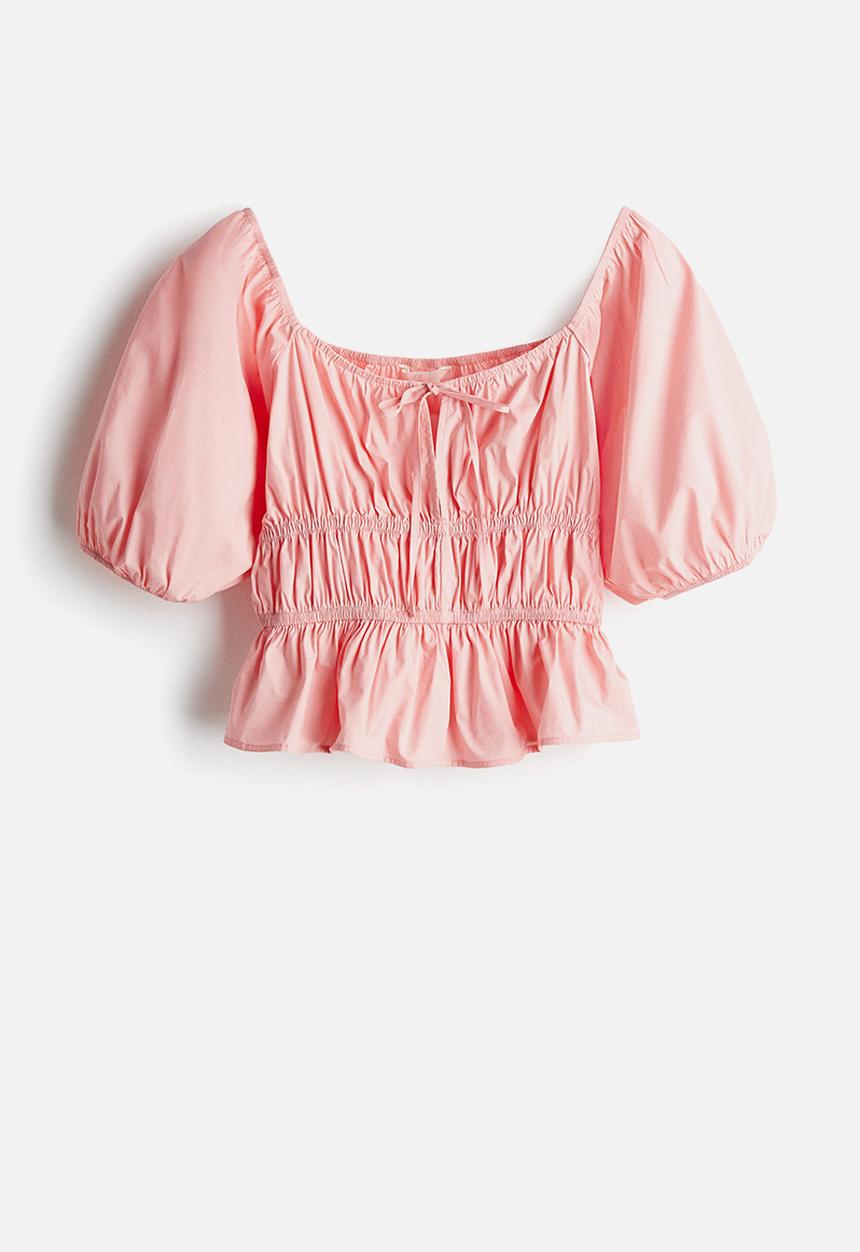 H&M - Puff-sleeved poplin blouse - light pink