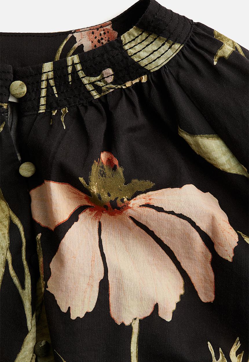 H&M - Band-collar blouse - black/floral