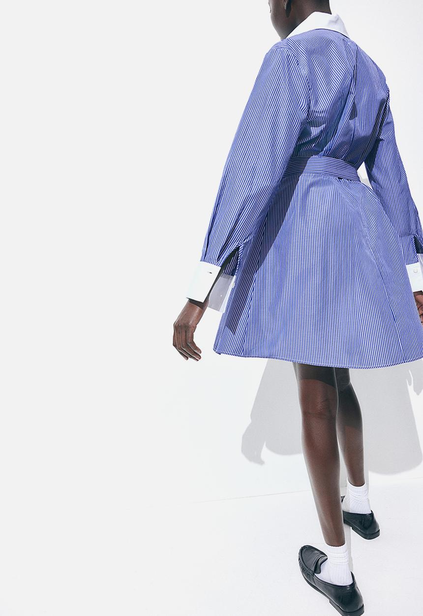 H&M - Tie-belt shirt dress - blue striped