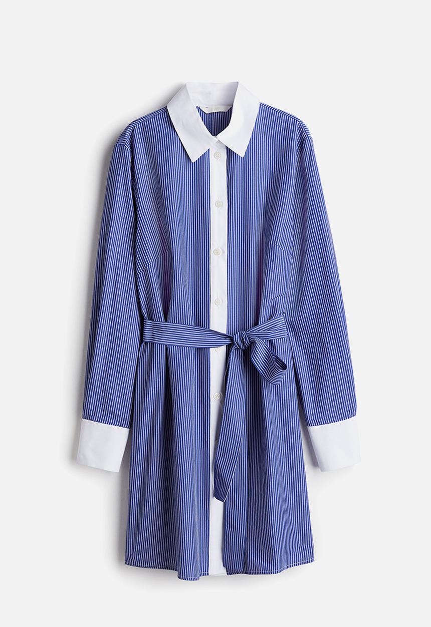 H&M - Tie-belt shirt dress - blue striped