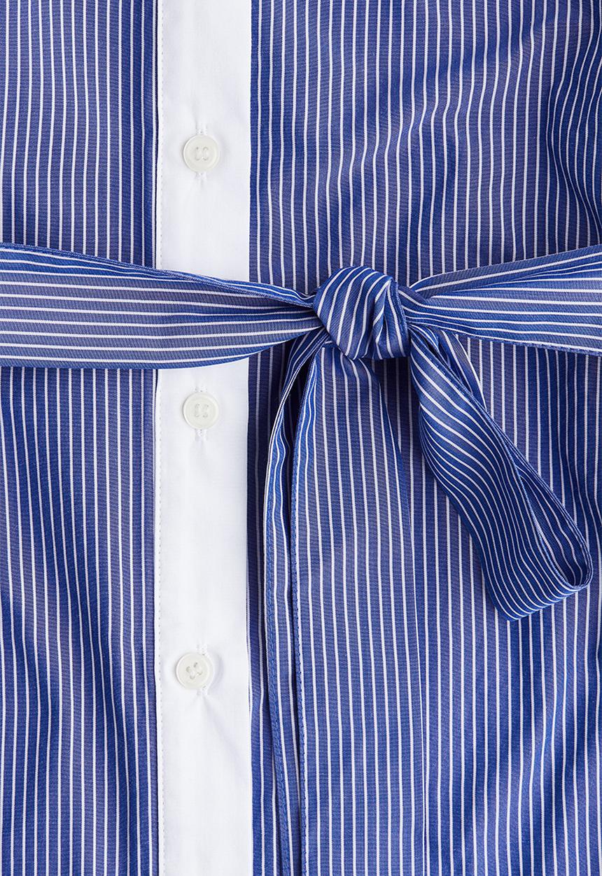 H&M - Tie-belt shirt dress - blue striped