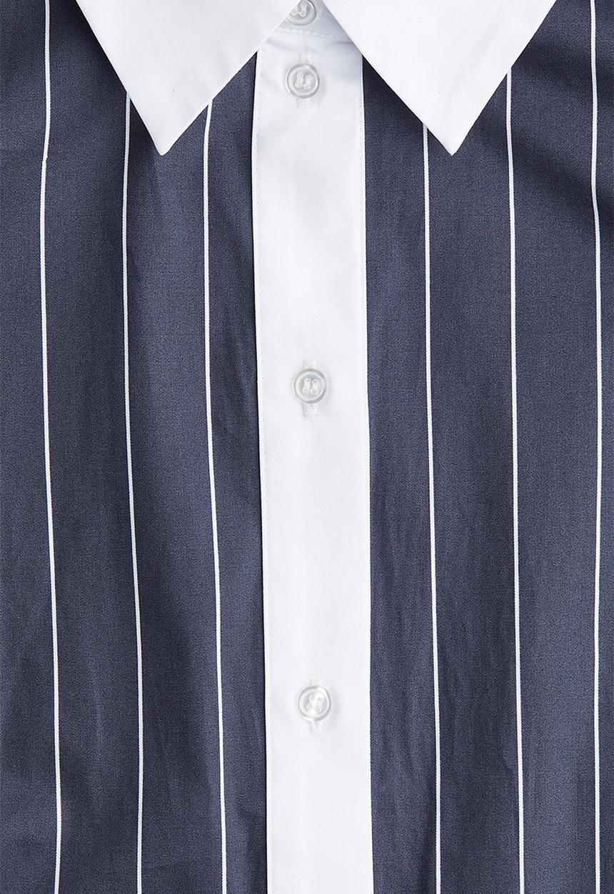 H&M - Tie-belt shirt dress - navy blue striped