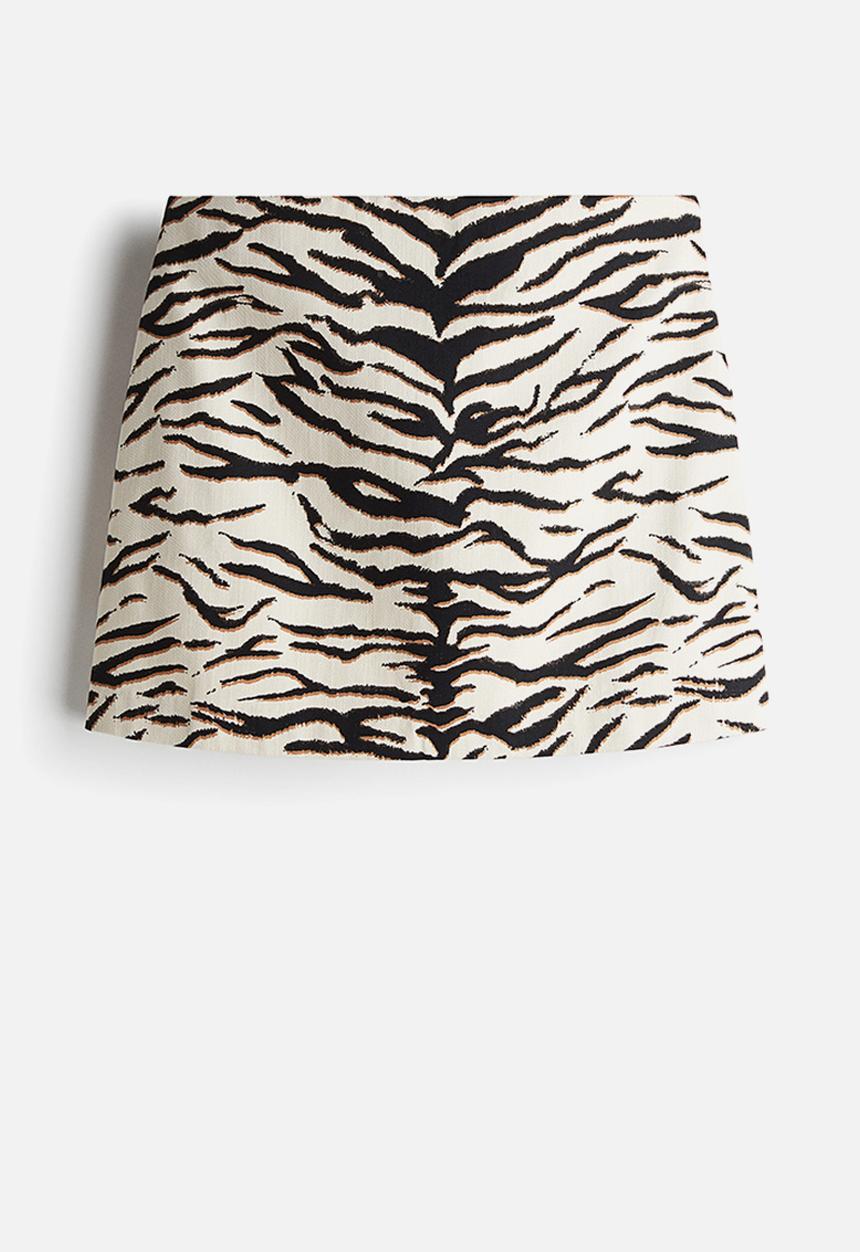 H&M - Twill mini skirt - cream/zebra print 