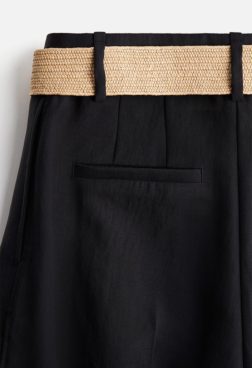 H&M - Wide belted trousers - black