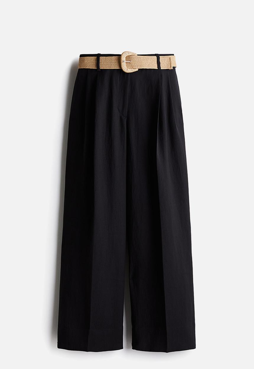 H&M - Wide belted trousers - black