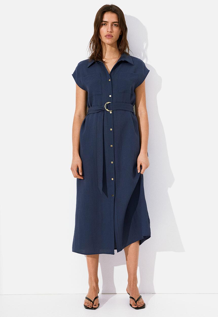 H&M - Belted dress - navy blue