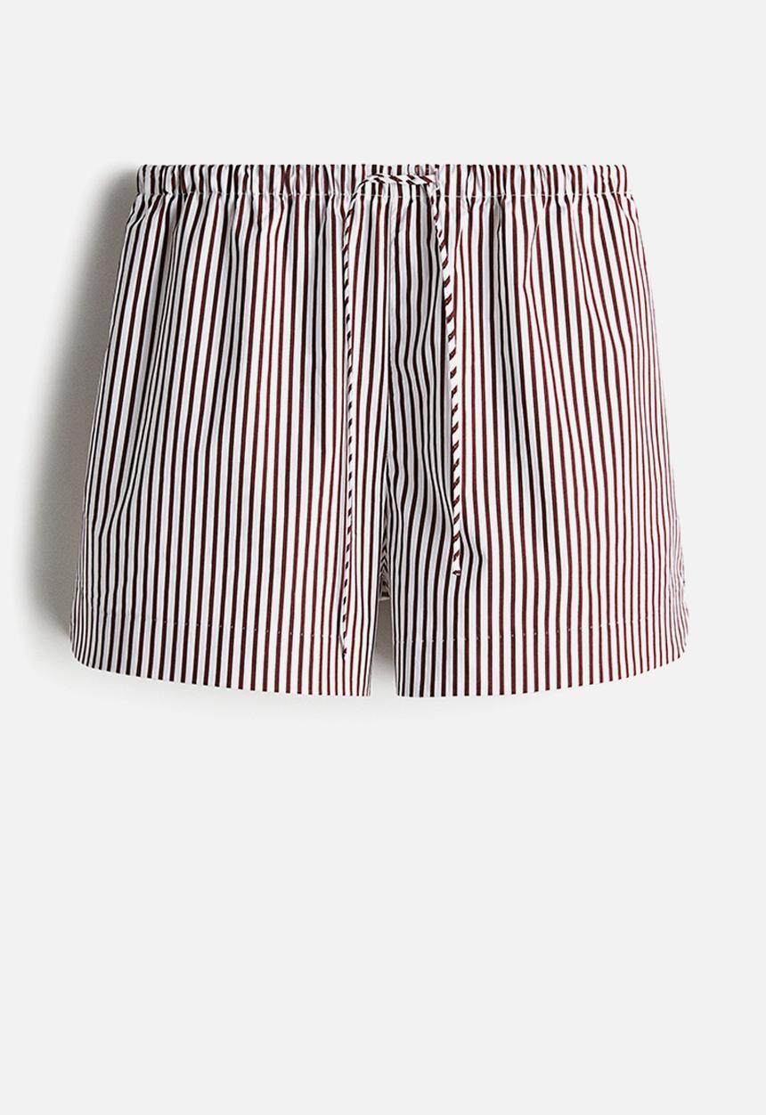 H&M - Cotton drawstring shorts - white/dark brown striped