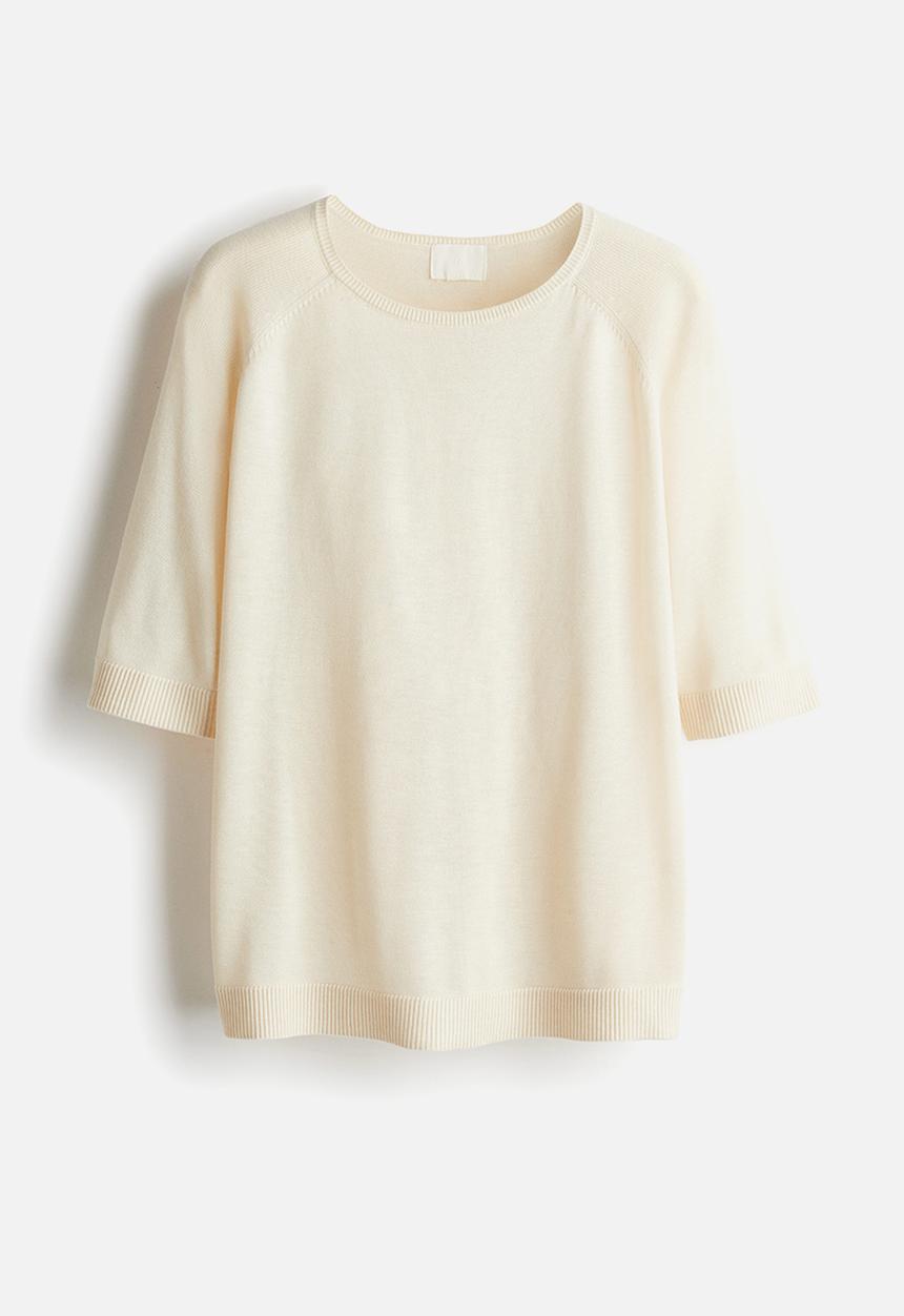 H&M - Knitted T-shirt - cream