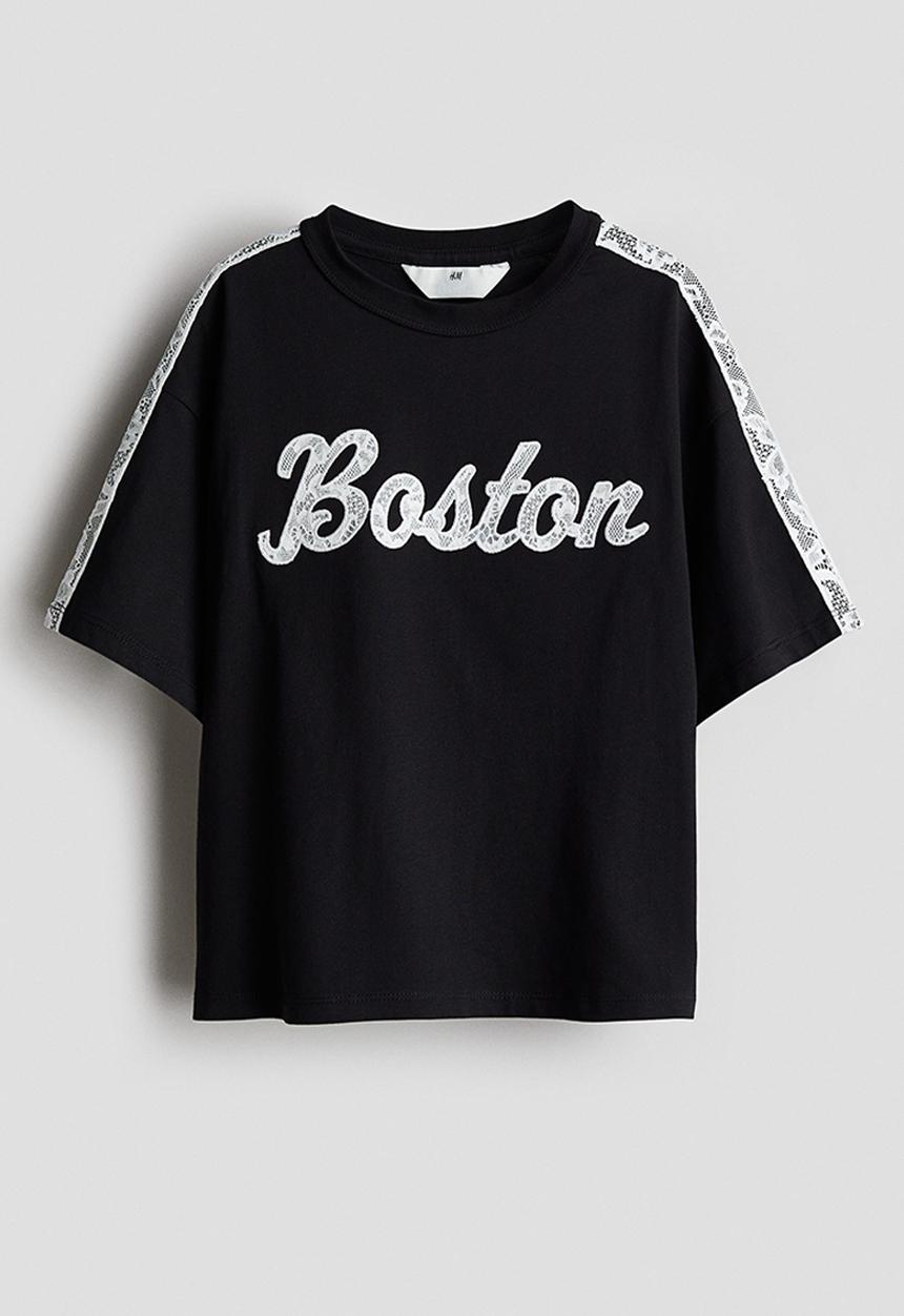 H&M - Text-motif t-shirt - black boston 