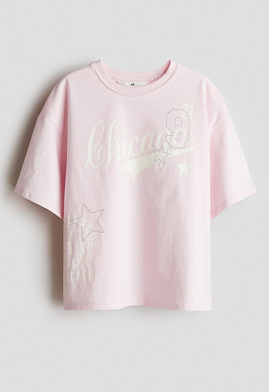 H&M - Text-motif t-shirt - light pink chicago