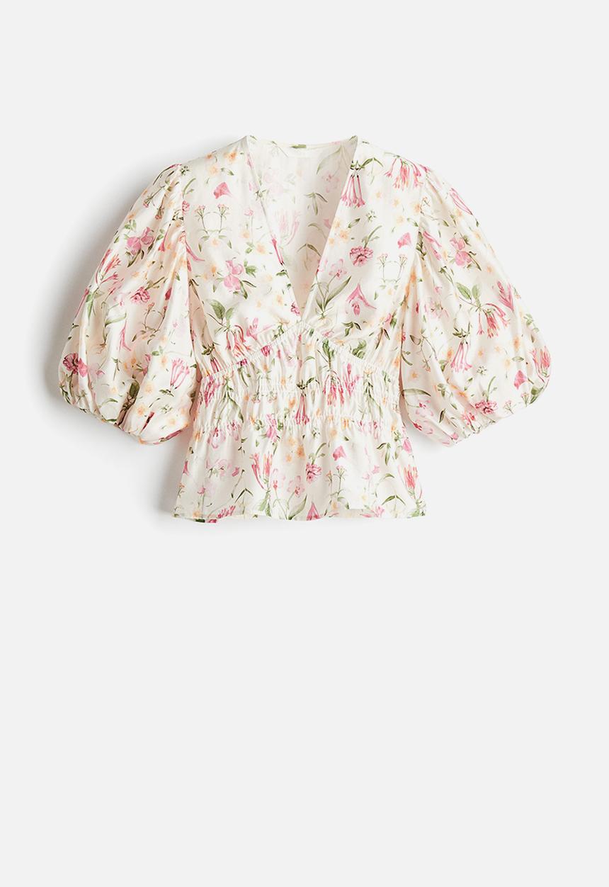 H&M - V-neck blouse - white/floral 