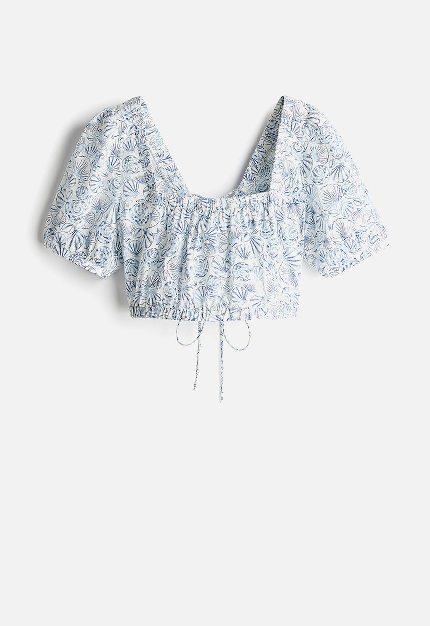 H&M - Lacing-detail cotton blouse - blue seashells